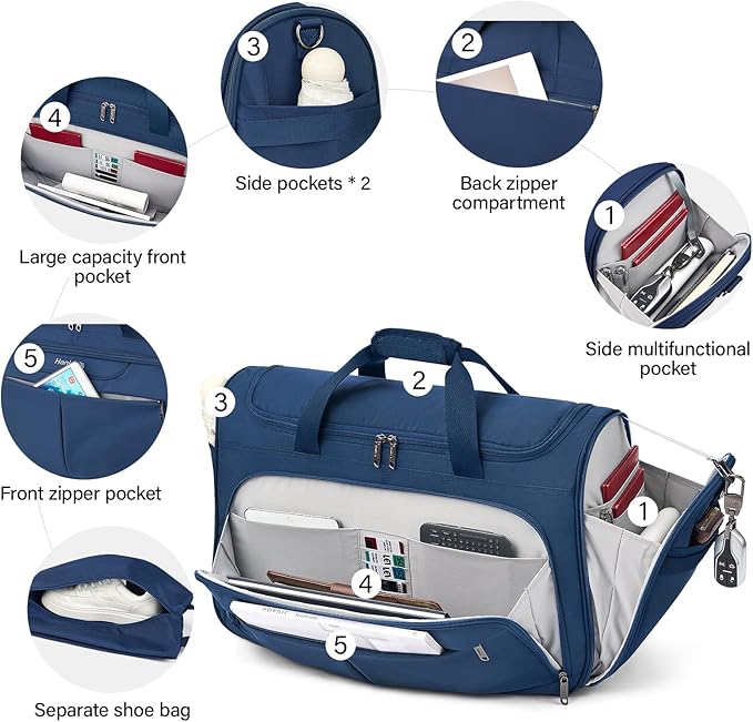 Hanke Carry On luggage Bags for Travel, Large Foldable Duffle Bag for Travel, Softside Lightweight Travel Bag Carry On Bags for Airplanes Women, Travel Tote Bags for Women Men.（Blue）