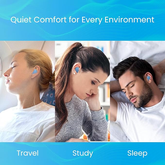 Ear Plugs for Sleeping & Snoring - 12 Pairs Moldable Silicone Gel Earplugs for Noise Cancelling, Swimming, Airplane, 32 dB NRR Reusable Waterproof Ear Plugs for Men Women (Blue)