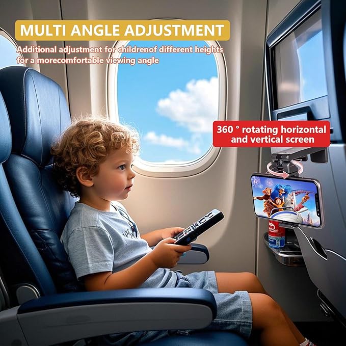 Airplane Phone Holder，Directional Dual 360 Degree Rotation.Airplane Phone Holder,Travel Essential Item, Long-Distance Flight Essential Item，Suitable for 4-7 inch Mobile Phones
