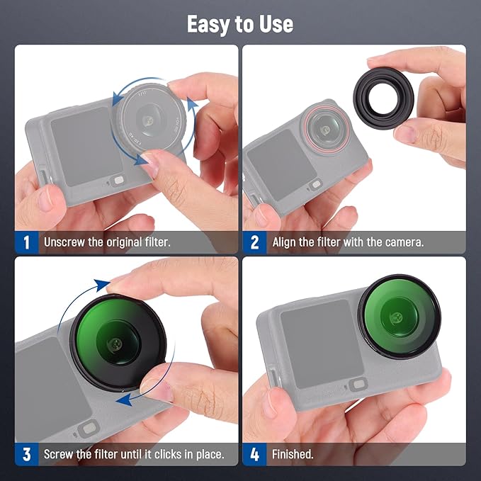 NEEWER CPL + ND Filter Set Compatible with DJI Osmo Action 6 Only, ND8/16/32/64/1000 Adjustable Circular Polarizing Filters, Lens Polarizer, Screw On Multicoated Action Camera Accessories, FL-B101