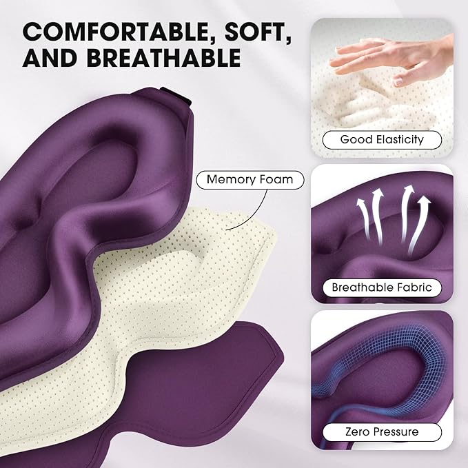 Sleep Mask | 99% Fully Block Out Light Eye Sleep Mask | Long Lash Extension | 3D Deep Contoured Eyes Cover Zero Pressure | Adjustable Straps | Sleep Travel Home Nap Rest Women Men (Purple)