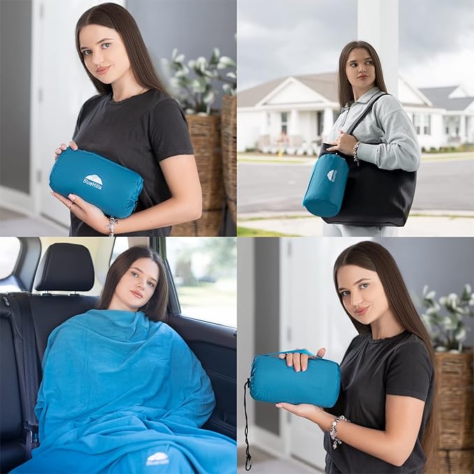 BlueHills 2 Pack Ultra Compact Travel Blanket Pillows Set of Two Lightweight Airplane Traveling Essentials Flight Throws Compact Large Plane – Gray and Peacock Teal