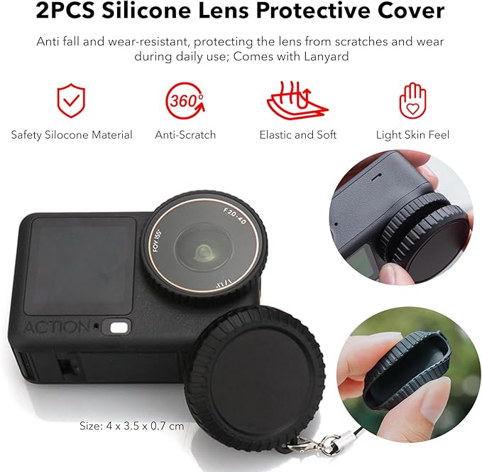OSMO Action 6 Accessories, PU Portable Mini Carrying Bag Case, Lens Screen Protectors (6 Pack) Comatible with DJI Osmo Action 6 Pro, Rubber Lens Cap Cover for DJI Action 6