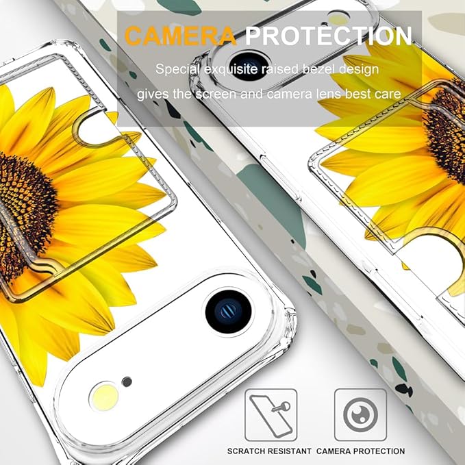 Compatible with iPhone 17 Air Case Card Holder for Women Cute Design,Wallet Phone Cases Transparent Cool Kawaii Protective (Clear Sunflower Sun Flower)