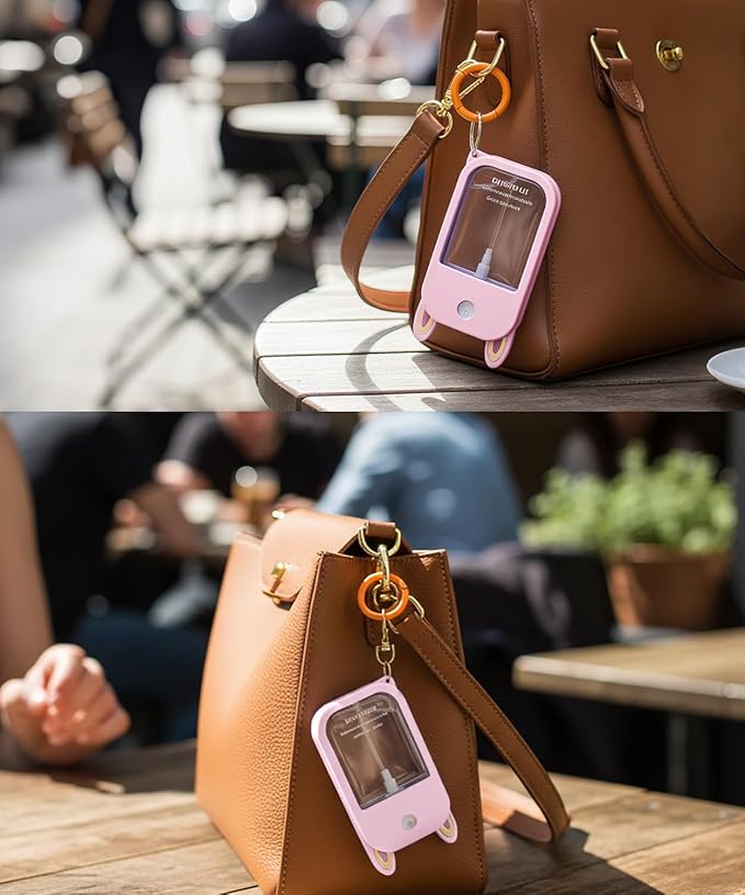 Hand Sanitizer Spray Silicone Case Compatible with Touchland 1 FL. OZ./30 mL, Cute Ears Design Hand Sanitizer Mist Accessory with Keychain (Pink, 1 Pack)
