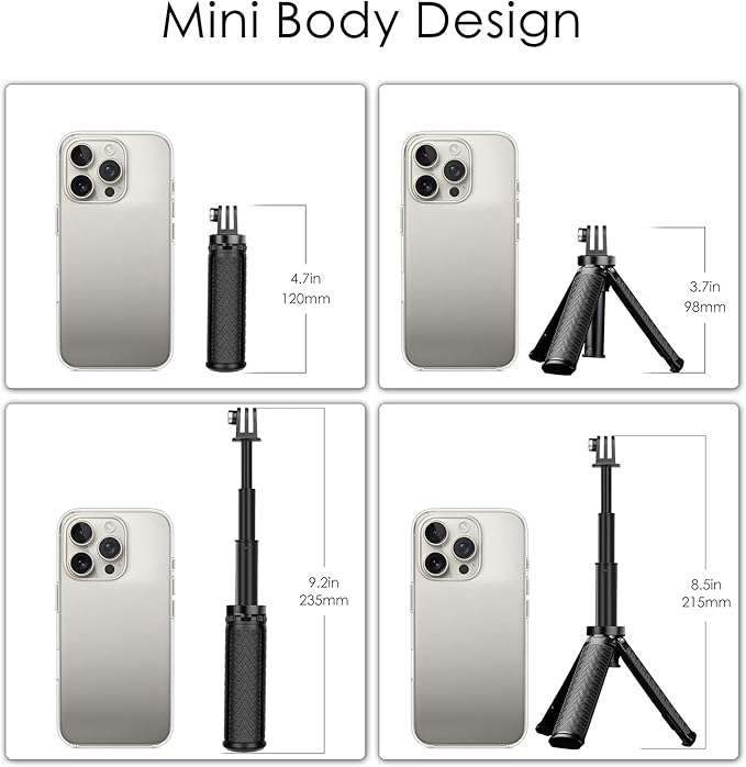 Mini Selfie Stick Tripod for GoPro Hero 13 12 11 10 9 8, Portable Handle Grip Action Camera Selfie Stick for DJI Osmo Action 6/5 Pro/4/AKASO Brave EK7000, Extension Pole Tripod for GoPro Max