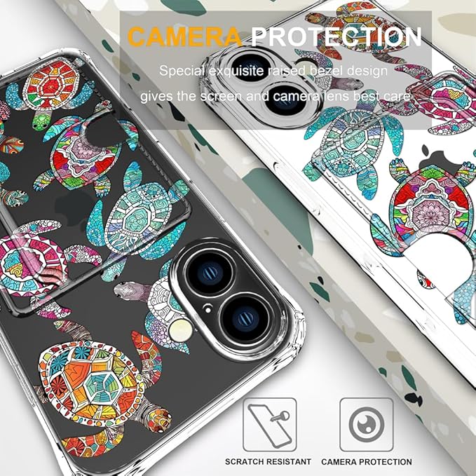 Compatible with iPhone 17 Case Card Holder for Women Cute Design,Wallet Phone Cases Transparent Cool Kawaii Protective (Clear Sea Turtles Animal Tribal)