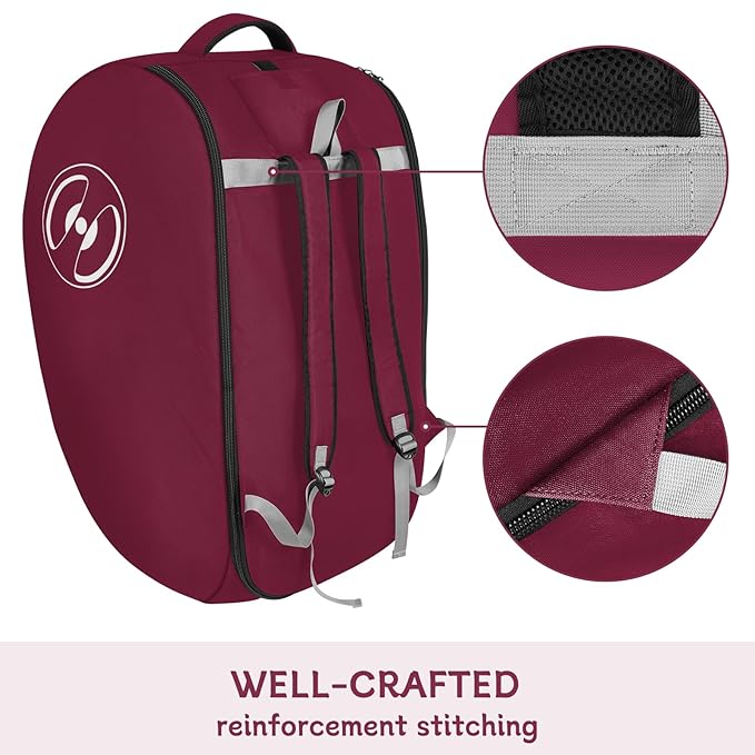 YOREPEK Padded Gate Check Stroller Bag Fits for Doona Car Seat Stroller with isofix Base, Sturdy Stroller Bag Backpack with Lockable Zipper, Foldable Stroller Cover for Airplane Travel, Wine Red