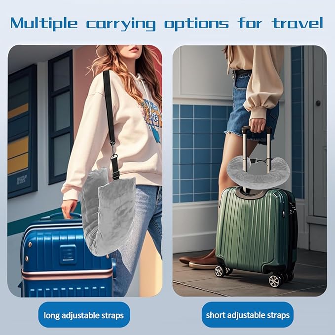 2-Pack Stuffable Travel Neck Pillow, Velvet Travel Pillow for Extra Luggage, Stuffable Pillow with Adjustable Neck Size, Travel Essentials,Packable Airplane Travel Pillow, No Filler