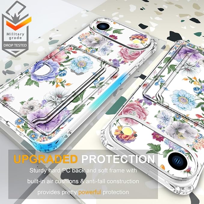 Compatible with iPhone 17 Air Case Card Holder for Women Cute Design,Wallet Phone Cases Transparent Cool Kawaii Protective (Clear Amazing Lovely Flowers)