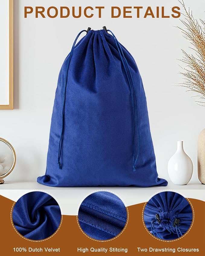 FantasyLife Shoe Bags for Travel, Washable Dust Bags for Storage & Packing, Flannel Shoe Pouch with Drawstring Closure for Purses, Handbags, Shoes & Toys (4, Palace Blue, 17.3"x12.6")