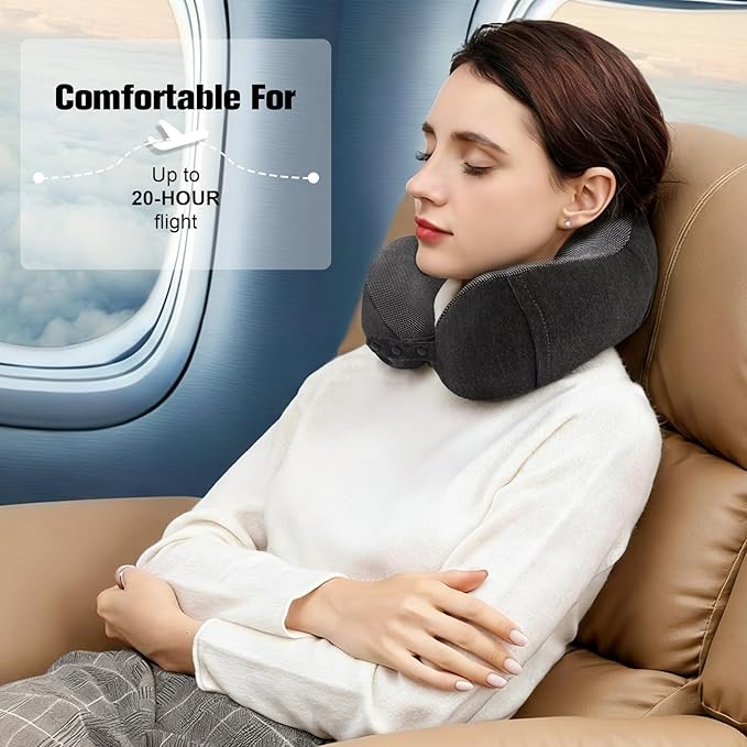 Cirorld Neck Pillow for Traveling, Travel Pillows for Airplanes,100% Pure Memory Foam Travel Neck Pillow, Adjustable Flight Pillow, Portable Plane Accessories with Eye Mask, Earplugs, Carry Bag