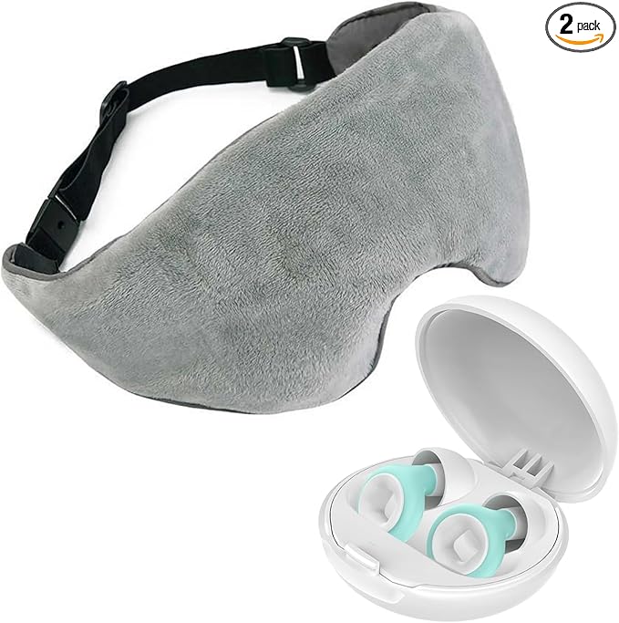 Weighted Eye Mask & Noise Cancelling Ear Plugs Set – Deep Sleep Earbuds & Weighted Sleep Mask for Sleeping, Migraine Relief & Night-Time Calm Airplane Gadgets & Traveling Essentials Relaxation Gifts
