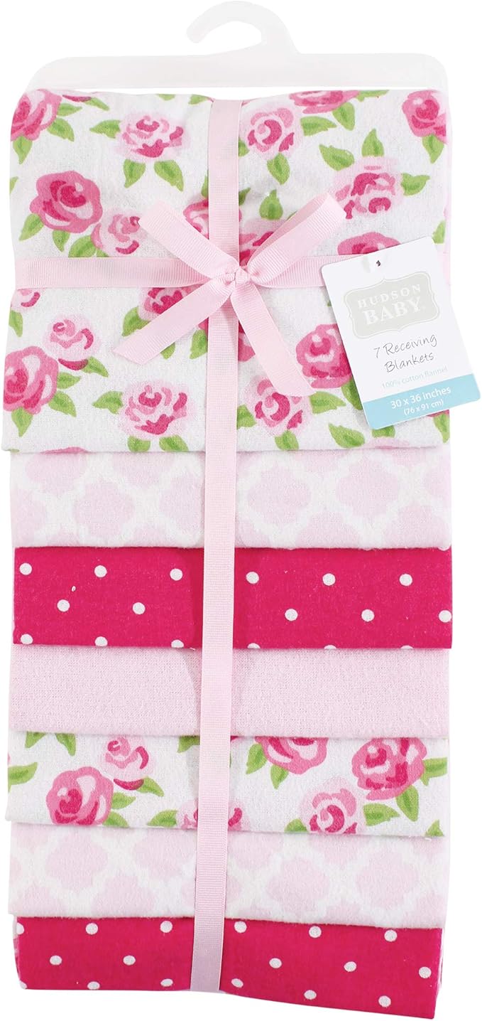 Hudson Baby Unisex Baby Cotton Flannel Receiving Blankets Bundle, Rose, One Size