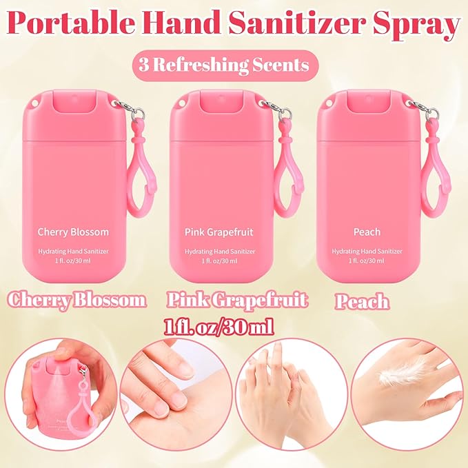 3 Pcs Power Mist Hydrating Hand Sanitizer Spray Bulk with Keychain Travel Size Hand Sanitizer Pocket 1 Fl. oz Spray Bottle for Women Daily Use Family Friends Teacher Employee Appreciation Gifts