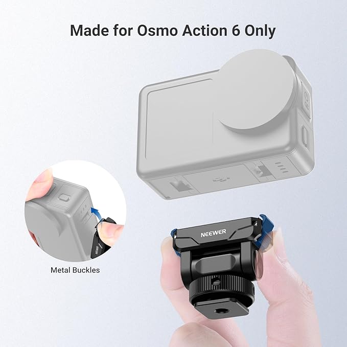NEEWER Magnetic Quick Release Mount Compatible with DJI Osmo Action 6 Only, Action Camera Accessories with Universal Cold Shoe Adapter & 1/4" Thread, 160° Tilt, AC072 (Black)