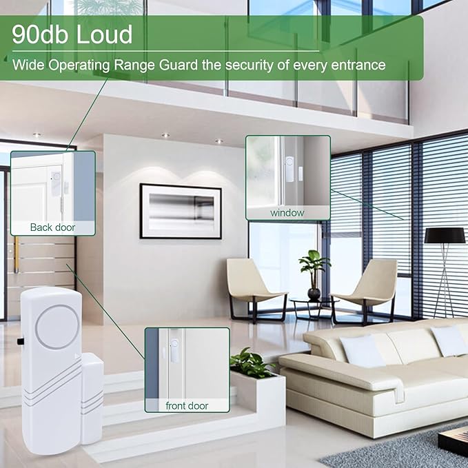 Door Window Alarm, 90dB Door Alarms Sensor for Kids Safety, Home Security, Door Window Burglar Alarm, Window Pool Alarms for Home, Apartments, Offices, Hotel Rooms (8pack)