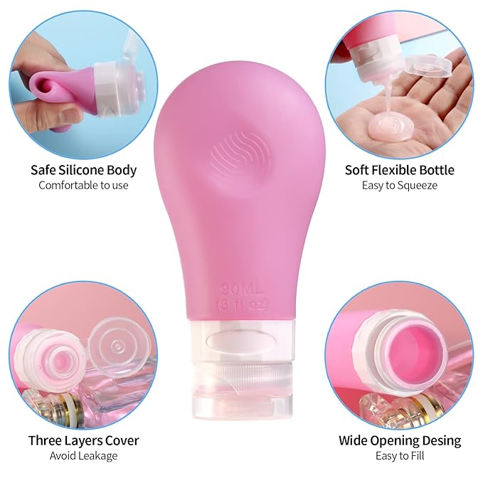 Gemice 16 Pack Travel Bottles Set for Toiletries, TSA Approved Travel Size Containers Leak Proof Silicone Squeezable Travel Accessories 2oz 3oz for Shampoo Conditioner Lotion Body Wash