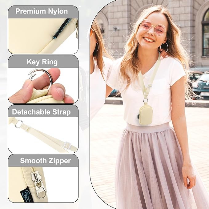 Beautyflier Pocket Hand Sanitizer Spray Case for Touchland Power Mist and Glow Mist 1FL OZ, Zipper Pouch for Hand Sanitizer Spray Bottle, with Removable Neck Strap, Great for Travel (Beige)