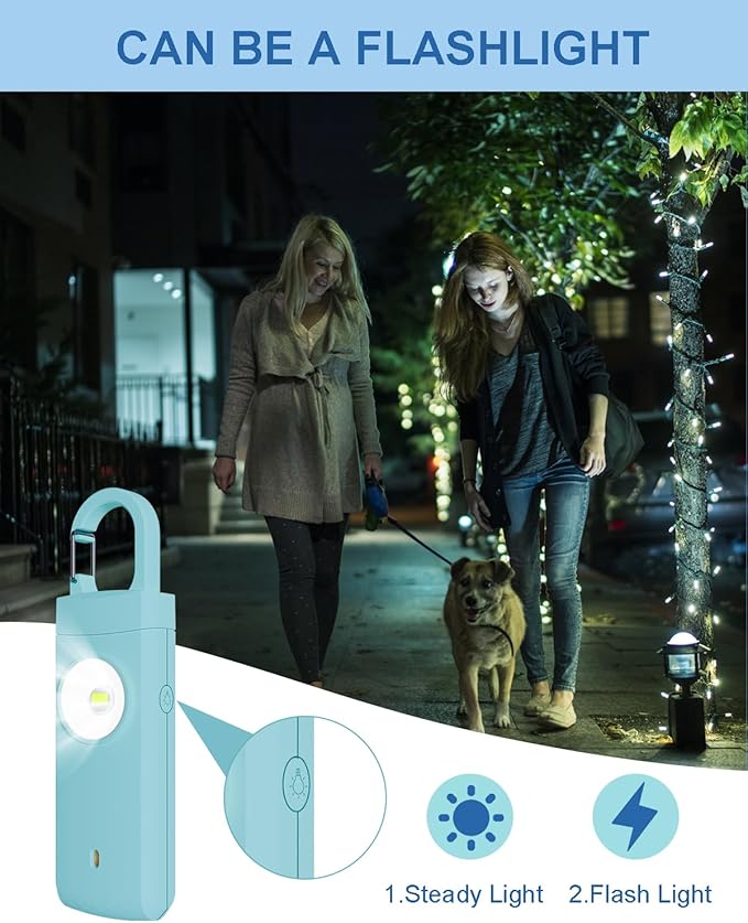 Rechargeable Personal Safety Alarm for Women, Loud Siren Birdie Sound, Strobe SOS LED Light, USB Charging, Be Safe with Personal Alarm Keychain for Wife, Daughter, Student, Aqua