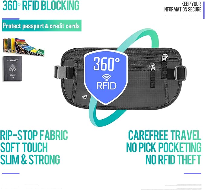 WALNEW Travel Money Belt for Women and Men - RFID Blocking Passport Holder Hidden Travel Wallet to Keep Cash, Credit Card, Passport, Cell Phone Safe