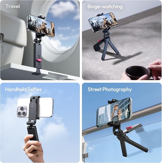 ULANZI MA89 2025 Foldable Airplane Phone Holder Mount, 360° Rotation Airplane Travel Essentials, Long Flight Must Haves Phone Tripod Stand for Flying, Home, Office Travel Gift for Content Creator