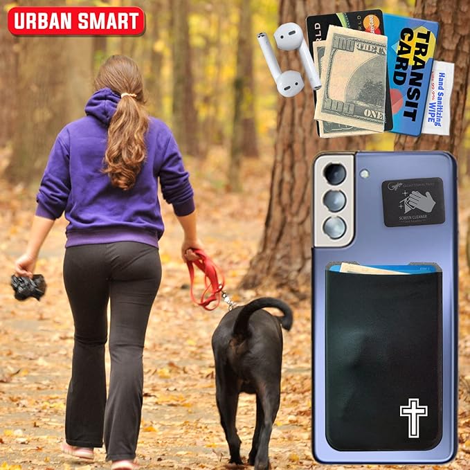 Phone Wallet - Adhesive Card Holder - Cell Phone Pouch - Stick on Lycra Pocket by Gecko - Carry Credit Cards and Cash