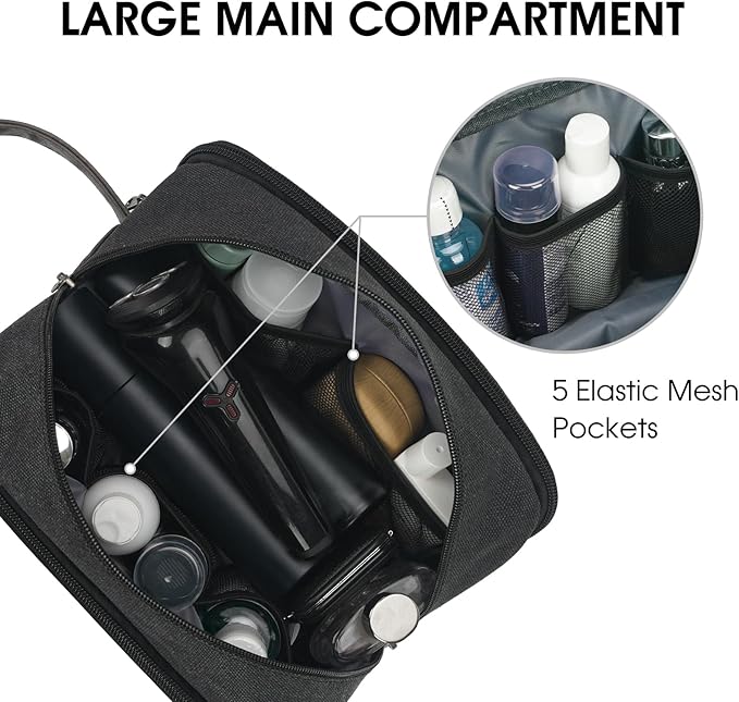 WANDF Travel Toiletry Bag for Men Large Toiletries Shaving Bag Water Resistant Hanging Dopp Kit Travel Accessories Bag for Women Men (Black)