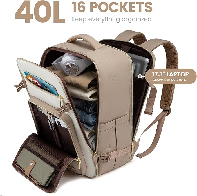 LOVEVOOK Travel Backpack For Women,40L Carry On Backpack Flight Approved,TSA Personal Item Travel Bag Fits 17 Inch Laptop,Business Weekender Overnight Daypack with Back Pad and Chest Buckle,Cubes