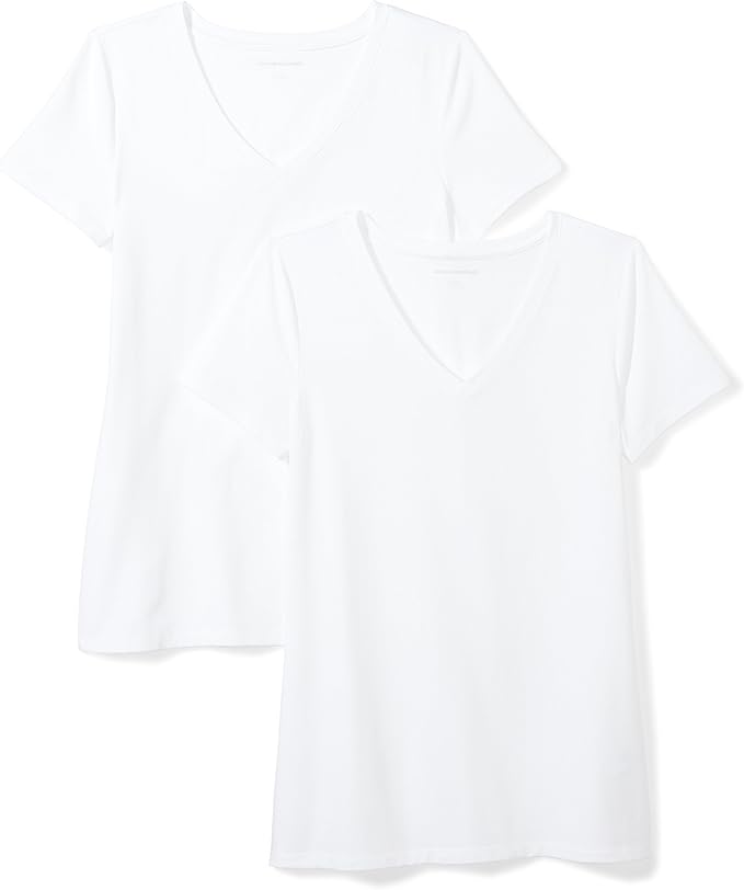 Amazon Essentials Women's Regular-Fit Short-Sleeve T-Shirt (Crewneck and V-Neck Options), Multipacks