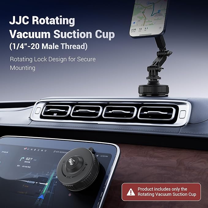 JJC Portable Camera Suction Cup Mount with 1/4" Male Screw, Twist-Lock Vacuum Suction Mount Compatible with DJI Pocket 4/3, Action 6, Gopro Hero 13/12, Insta360 X5 & Phones for Video Recording Filming
