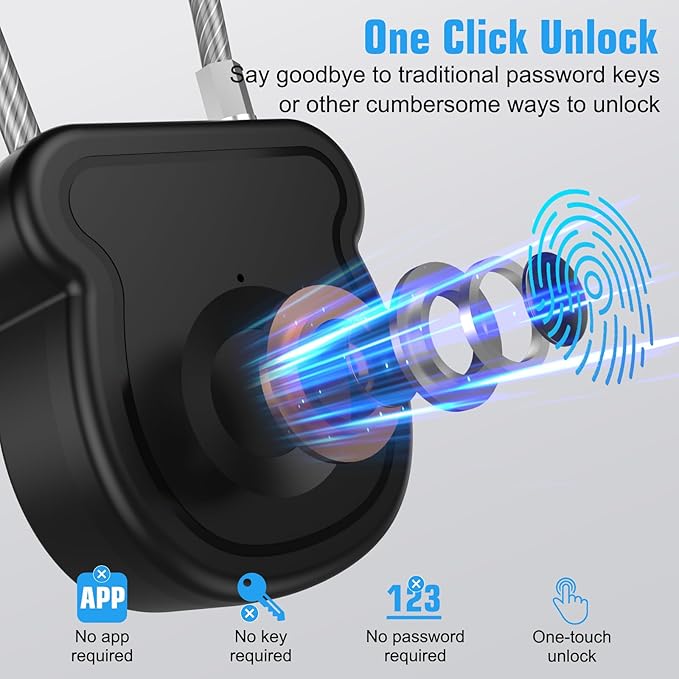 Smart Fingerprint Padlock for Luggage - 20 User Capacity, USB Key & Emergency Code, Keyless Biometric Lock for Gym Locker, Suitcase, Backpack, Toolbox & Handbag (Black)