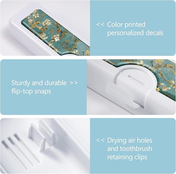Toothbrush Travel Case - Colorful Pattern, Holder and Covers for Toothbrushes, Includes Tongue Scraper Case