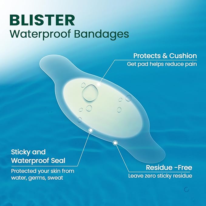Welnove Gel Blister Bandages for Feet - 21ct Blister Cushion for Heel, Toe - Water-Resistant Hydrocolloid Bandages - Blister Pads for Prevention & Recovery (Toe Pack)