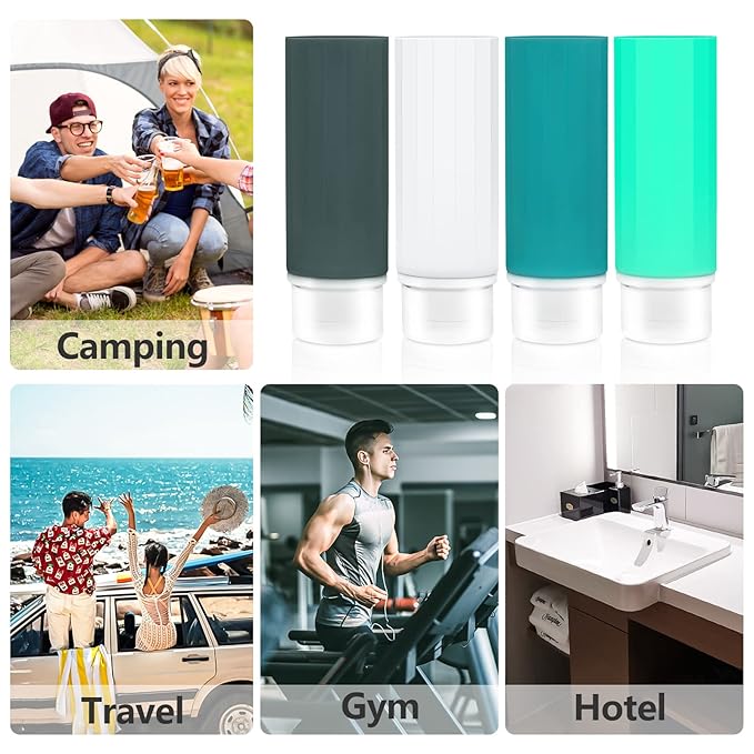 Yolaist Travel Bottles - 4 Pack TSA Approved Leakproof Silicone Portable Refillable Containers for Shampoo, Conditioner, Body Lotion, Soap (3oz/89ml)