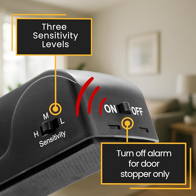 Door Stop Alarm with 120 dB Siren – Portable Travel Door Stopper Alarm Wedge for Hotel, Apartment & Dorm Security – Battery-Operated, Black, 2-Pack