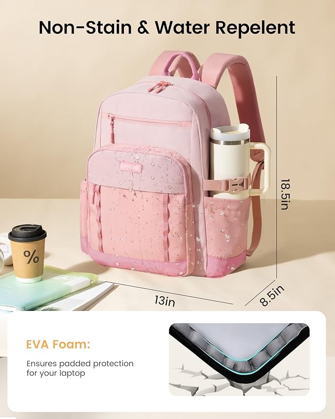 LOVEVOOK Laptop Backpack for Women with Stanley Cup Holder,17 Inch DIY Design Travel Work Backpack Computer Laptop Bag,Nurse Teacher College Backpack Purse,Gifts for Women Men,Brown-Black-Bean green
