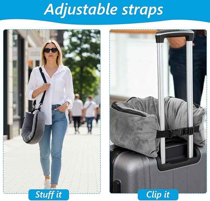 Stuffable Travel Neck Pillow Velvet Stuffable Pillow for Traveling Neck Pillows for Extra Luggage with Adjustable Necks Size Portable Travel Essentials Multifunctional Sleeping Rest Cushion