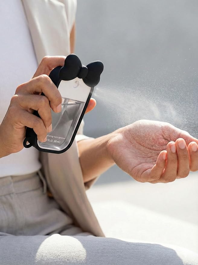 Silicone Bow Case Compatible with Touchland Hand Sanitizer Spray 1 oz (30 mL), Cute Holder with Keychain Clip, Gift for Girls
