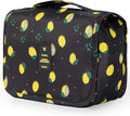 Travel Toiletry Bag for Women, Hanging Toiletry Bag with Multi-Pockets, Toiletry Bag for Traveling Easy Clean, Travel Organizer Bag Black-Lemon