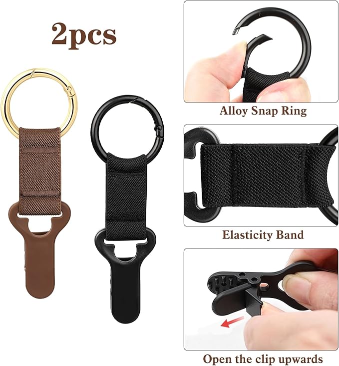 Niveaya Hat Clip for Travel on Bag - 2 Pack, Vacation Beach Cruise Essentials Accessory for Travel Handbag Backpack Luggage, Securely Hold to Keep Hat Shaped, Black+Brown