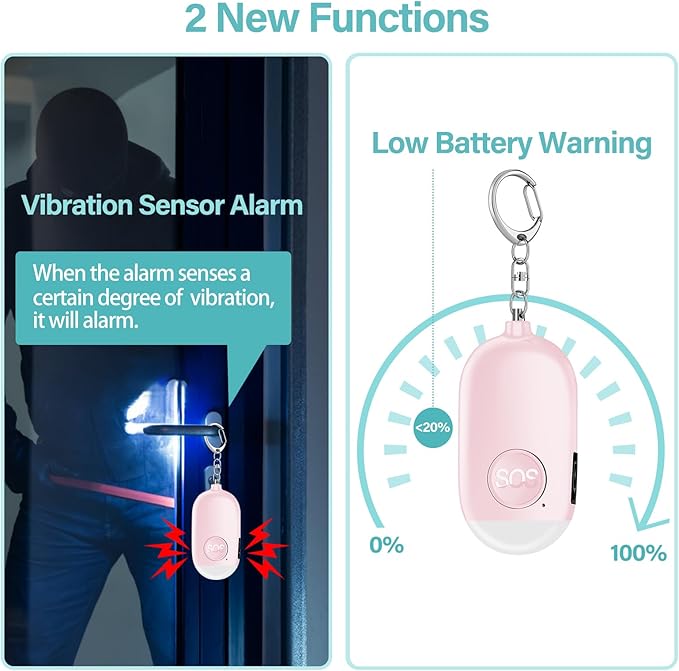 Hion Personal Safety Alarm for Women, 2 Pack Rechargeable 130dB Self Defense Alarm Keychain with LED Flashlight, Emergency Safe Sound Security for Children Elderly College Girls Men, Pink+Blue