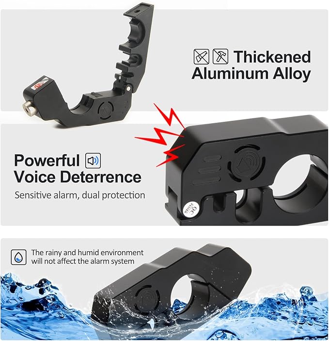 Motorcycle Locks Anti Theft, Motorcycle Grip Lock 130DB Alarm Heavy Duty Throttle Lock, Waterproof Brake Alarm for Moped, Bike, Scooter, ATV (Black)