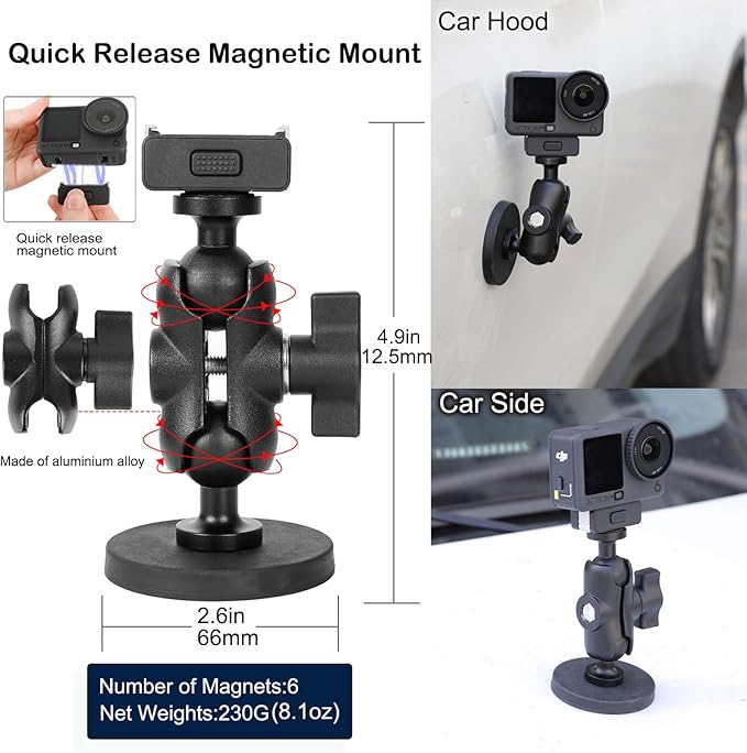 PellKing Accessories Kit for DJI Osmo Action 6,Carrying Case with Belt 135cm Selfie Stick Tripod Waterproof Housing Suction Cup Magnetic Handlebar Mount Qucik Release Clip 4 in 1 Body Mount