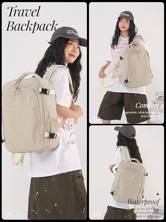Travel Backpack For Women Men,Airline Approved Carry on Backpack,Casual Daypack for Business Travel Essentials (White)