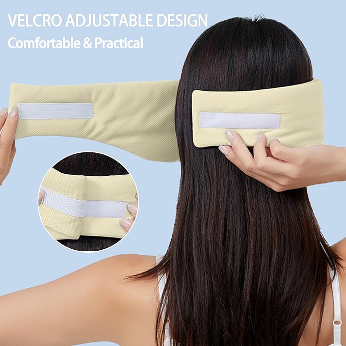 Reversible Warm & Cool Sleep Mask Wrap-Around Blackout Eye Masks for Side Sleepers Adjustable Unisex Eye Cover for Travel Office & Rest Beige