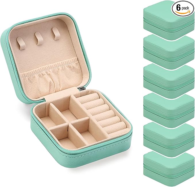 ZPROW Travel Jewelry Case, Mini Portable Jewelry Travel Boxes, Small Jewelry Organizer for Rings, Earrings, Pendants, Watches, Necklaces, Lipsticks Organizer Storage Holder(Cyan Blue-6packs)