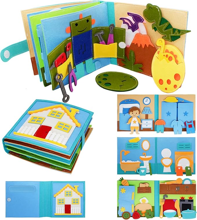 BizyKoady Montessori Felt Busy Book Toddlers Quiet Book Pretend Play Early Learning Educational Travel Toys for Kids Age 2 3 4 5 6 Travel EssentialsLearning Activitie Boys