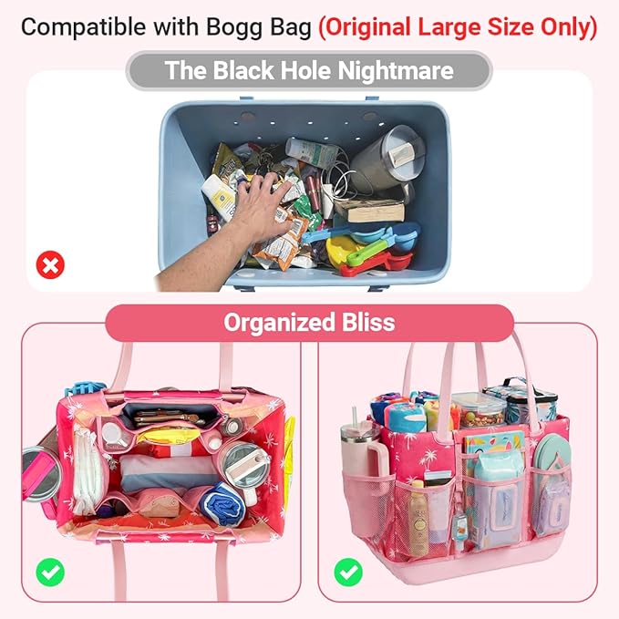Custom Fit Organizer Bag Insert ONLY for Bogg Bag Custom Fit Inner Liner Pouch for Original Large XL Rubber Tote Zippered Organizer with Pockets for Beach Travel Sports Mom (COCONUT TREE, LARGE)