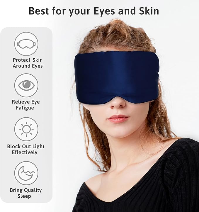 Silk Sleep Mask for Women Men Satin, ATreebag Eye Sleeping Mask & Blindfold with Adjustable Strap, Large Size, 1 PC Navy Blue